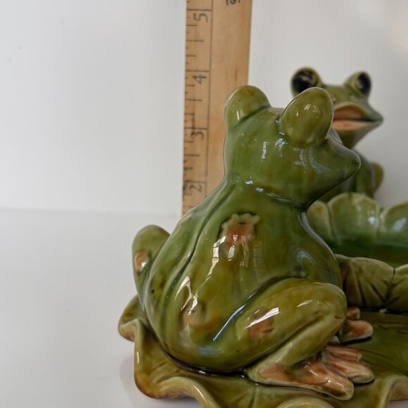 Vintage Ceramic Frog Trio Candy Dish/Trinket Holder Green 7" Wide Collectible Ho - Picture 6 of 7